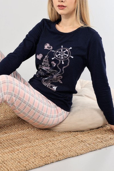 Lacivert Baskılı Bayan Pijama Takımı 89433