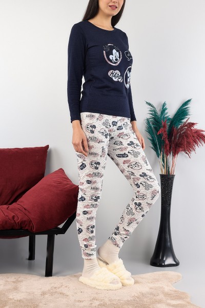 Lacivert Baskılı Bayan Pijama Takımı 89435
