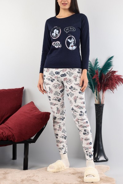 Lacivert Baskılı Bayan Pijama Takımı 89435