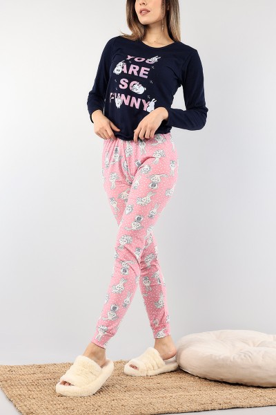 Lacivert Baskılı Bayan Pijama Takımı 89436