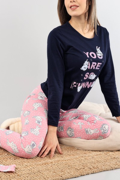lacivert-baskili-bayan-pijama-takimi-89436