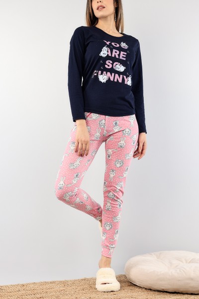 Lacivert Baskılı Bayan Pijama Takımı 89436