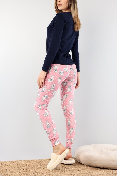 Lacivert Baskılı Bayan Pijama Takımı 89436