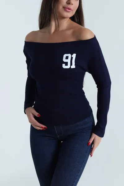 Lacivert Baskılı Büzgülü Oysho Kadın Bluz 491798