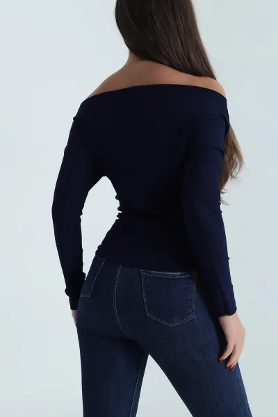 Lacivert Baskılı Büzgülü Oysho Kadın Bluz 491798