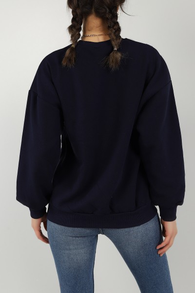 Lacivert Baskılı İçi Şardonlu Bayan Sweat 144007