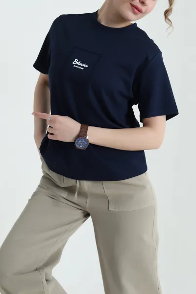 Lacivert Baskılı İnterlok Kadın Tişört 435209