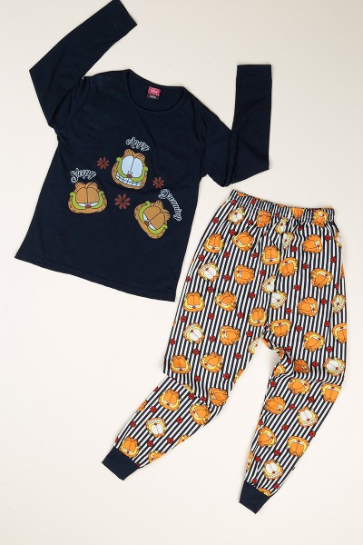 Lacivert Baskılı Kız Çocuk Pijama Takımı 77939
