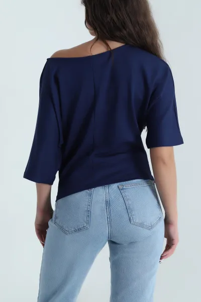 Lacivert Baskılı Kristal Kadın Bluz 482090