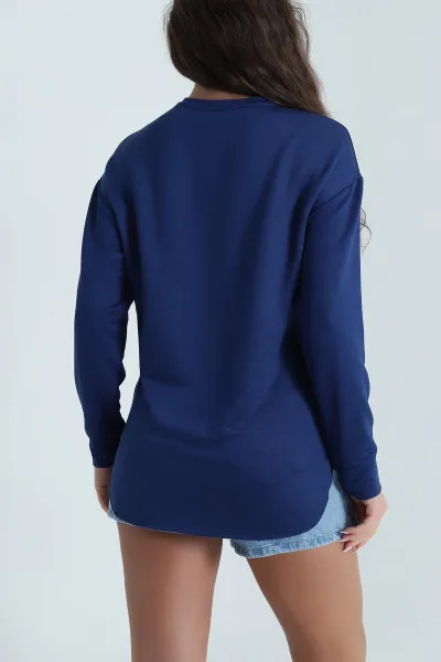 Lacivert Baskılı Kristal Kadın Sweat Tunik 485132