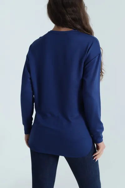 Lacivert Baskılı Kristal Kadın Sweat Tunik 485147