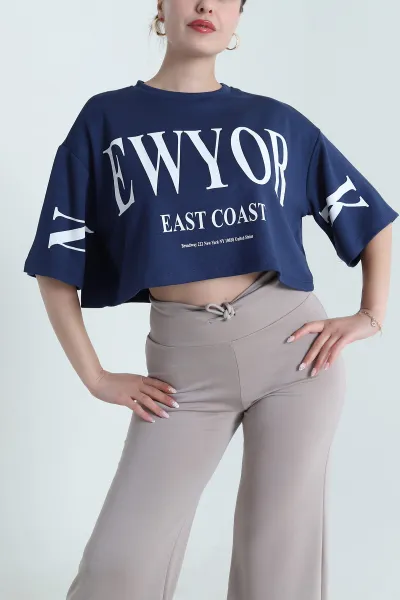 lacivert-baskili-oysho-kadin-tisort-478479