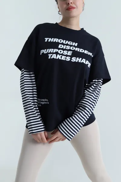 Lacivert Baskılı Ribana Kadın Sweat 497619