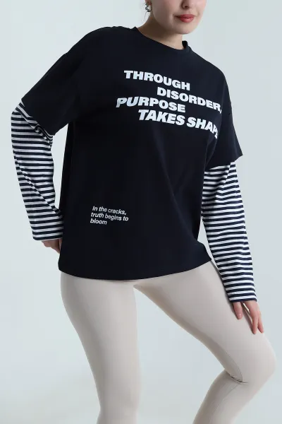 Lacivert Baskılı Ribana Kadın Sweat 497619