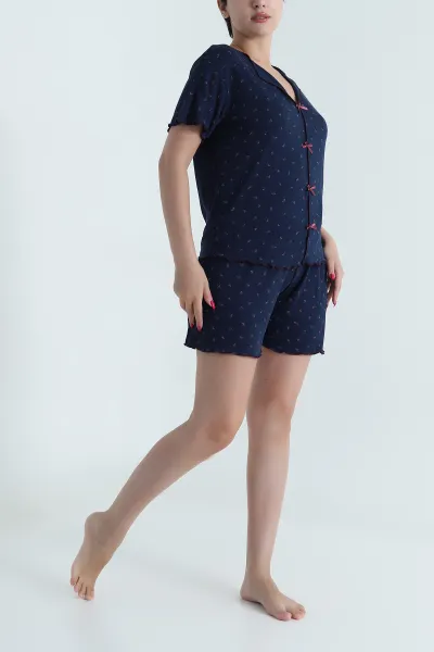 Lacivert Baskılı Side Kadın Pijama Takımı 476591