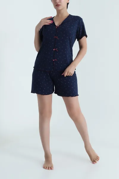 Lacivert Baskılı Side Kadın Pijama Takımı 476591