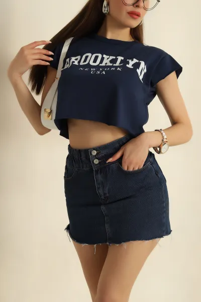 Lacivert Baskılı Süprem Crop 268580