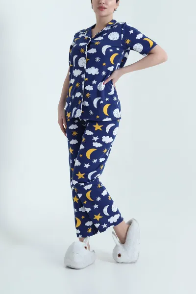 Lacivert Baskılı Süprem Kadın Pijama Takımı 438050