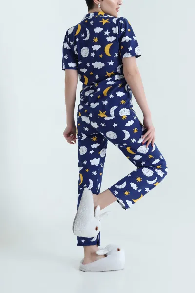Lacivert Baskılı Süprem Kadın Pijama Takımı 438050