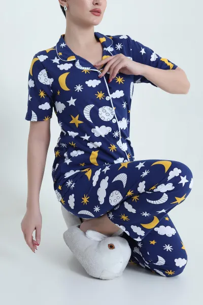 Lacivert Baskılı Süprem Kadın Pijama Takımı 438050