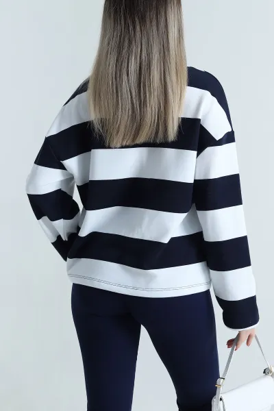 Lacivert Baskılı Üç İp Kadın Sweat 494204