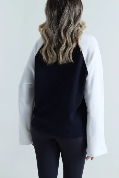 Lacivert Baskılı Üç İp Kadın Sweat 496370