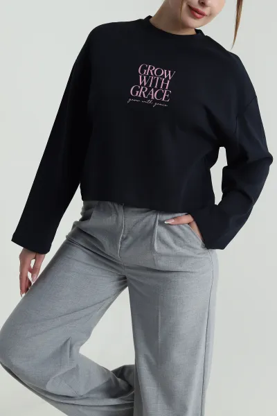 Lacivert Baskılı Uzun Kollu Vortex Kadın Sweat 487191