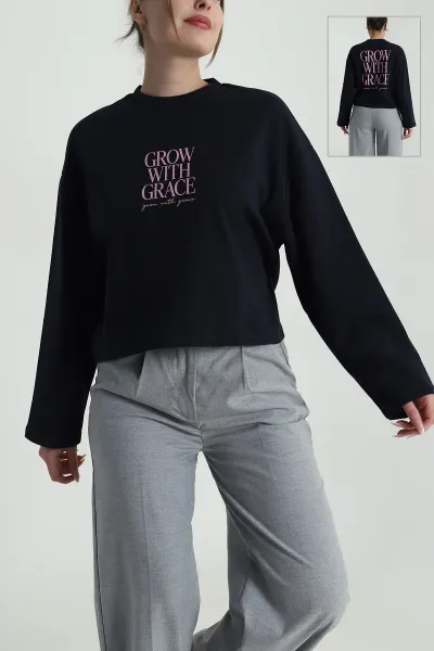 Lacivert Baskılı Uzun Kollu Vortex Kadın Sweat 487191