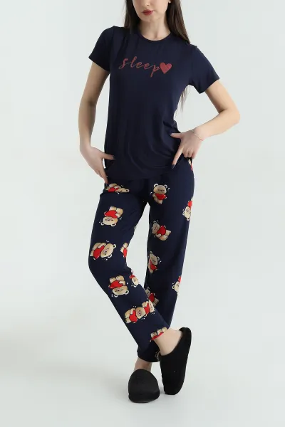 lacivert-baskili-viskon-kadin-pijama-takimi-347349