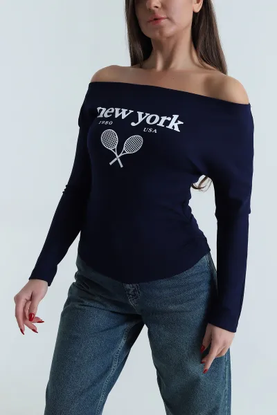 Lacivert Baskılı Vorteks Kadın Bluz 494941
