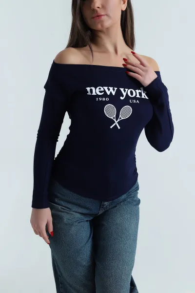 Lacivert Baskılı Vorteks Kadın Bluz 494941