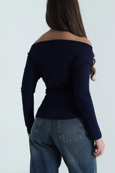 Lacivert Baskılı Vorteks Kadın Bluz 494941