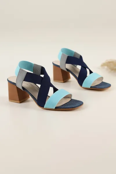 Lacivert Bebe Mavisi Çapraz Bantlı Topuklu Sandalet 253936