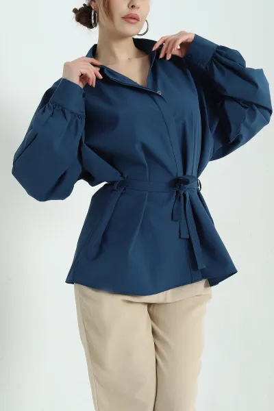 lacivert-bel-baglamali-oversize-poplin-tunik-gomlek-336942