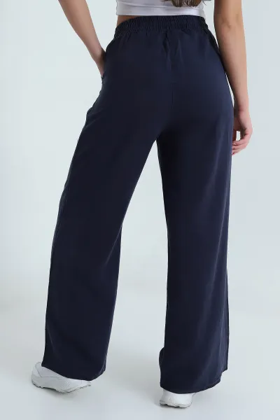 Lacivert Bel Lastikli Bol Paça Tencel Kadın Pantolon 474043