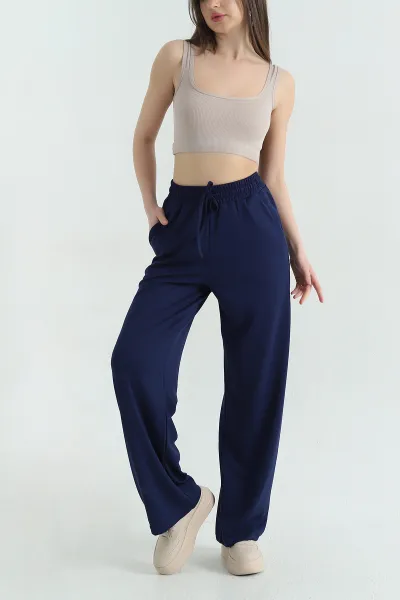 Lacivert Bel Lastikli Cepli Modal Kadın Pantolon 357358