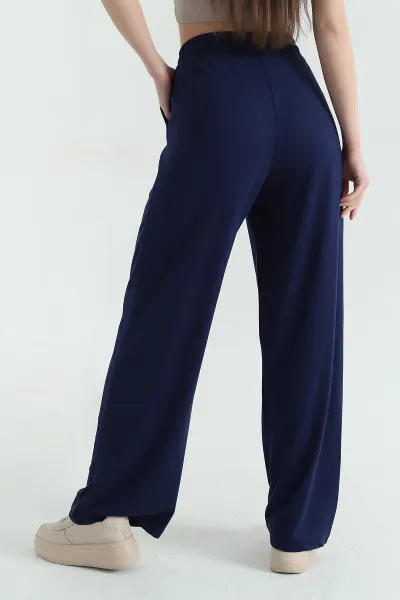 Lacivert Bel Lastikli Cepli Modal Kadın Pantolon 357358