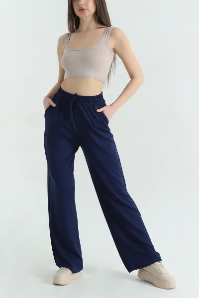 Lacivert Bel Lastikli Cepli Modal Kadın Pantolon 357358