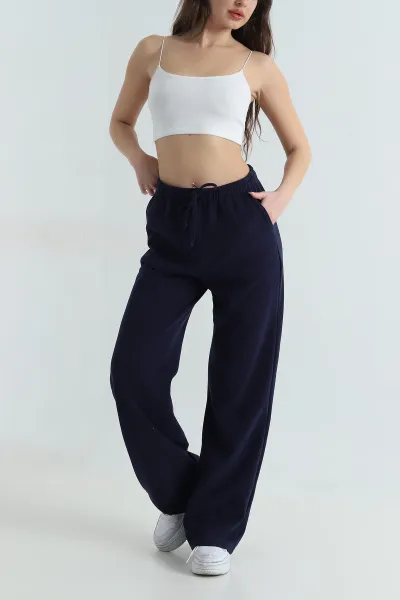 Lacivert Bel Lastikli Cepli Selanik Kadın Pantolon 414359
