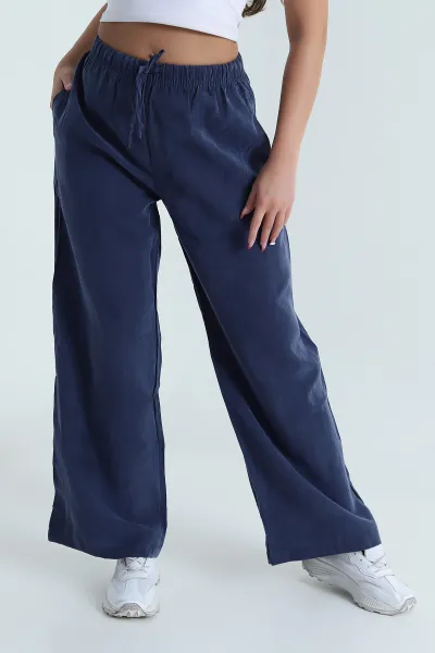 Lacivert Bel Lastikli Cepli Tencel Kadın Pantolon 474857