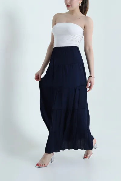Lacivert Bel Lastikli Tencel Viskoz Kadın Etek 442398