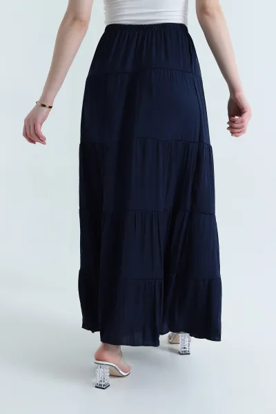 Lacivert Bel Lastikli Tencel Viskoz Kadın Etek 442398