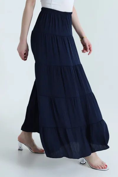 Lacivert Bel Lastikli Tencel Viskoz Kadın Etek 442398