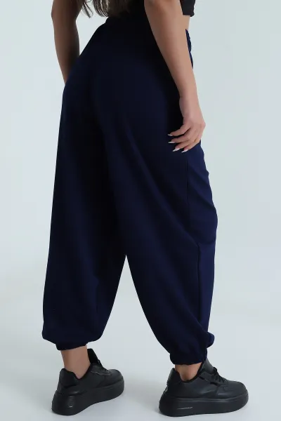 Lacivert Bel ve Paça Lastikli Modal Kadın Pantolon 488823