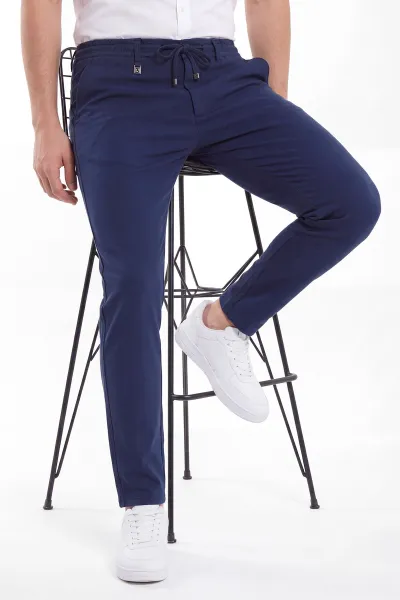 Lacivert Belden Bağlamalı Erkek Pantolon 462579