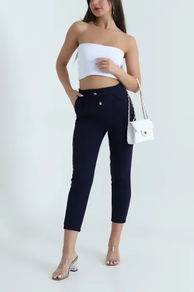 Lacivert Beli Lastikli Dabıl Kadın Pantolon 467911