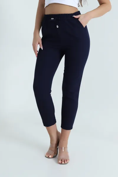 Lacivert Beli Lastikli Dabıl Kadın Pantolon 467911