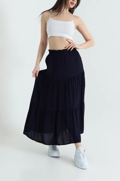 Lacivert Beli Lastikli Dokuma Kadın Etek 429989
