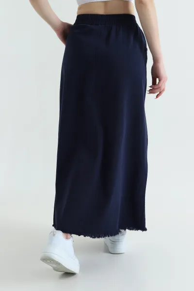 Lacivert Beli Lastikli Gabardin Kadın Etek 428736