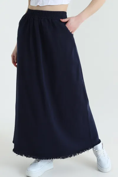 Lacivert Beli Lastikli Gabardin Kadın Etek 428736